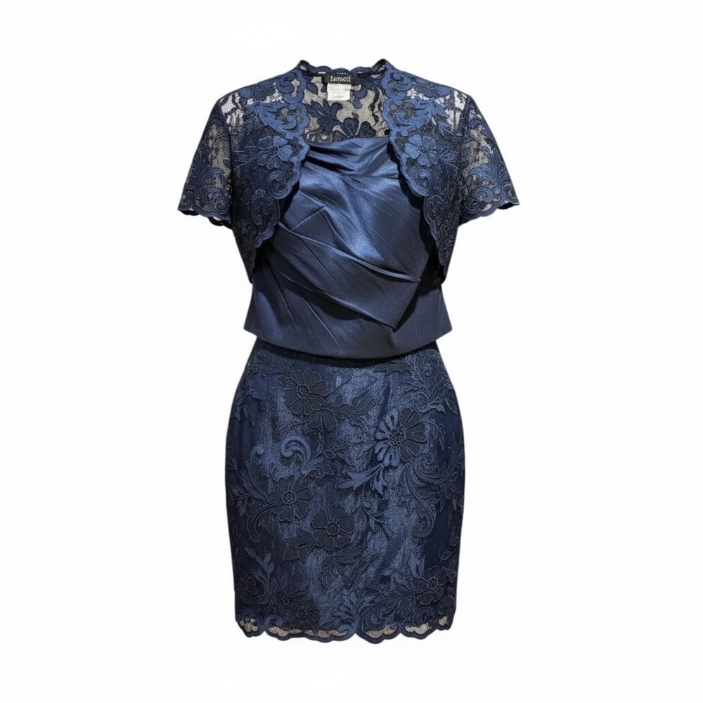 NWOT Jovani Midnight Blue Embroidered Three piece suit lace detail size 16 party - Picture 1 of 9